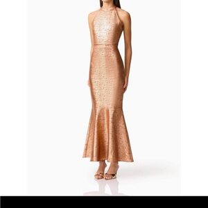 Elliatt Metallic Gold Halter Dress